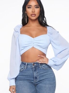 Light Blue Ruched Sweetheart Crop Top by Fashion Nova Size M New No Tags